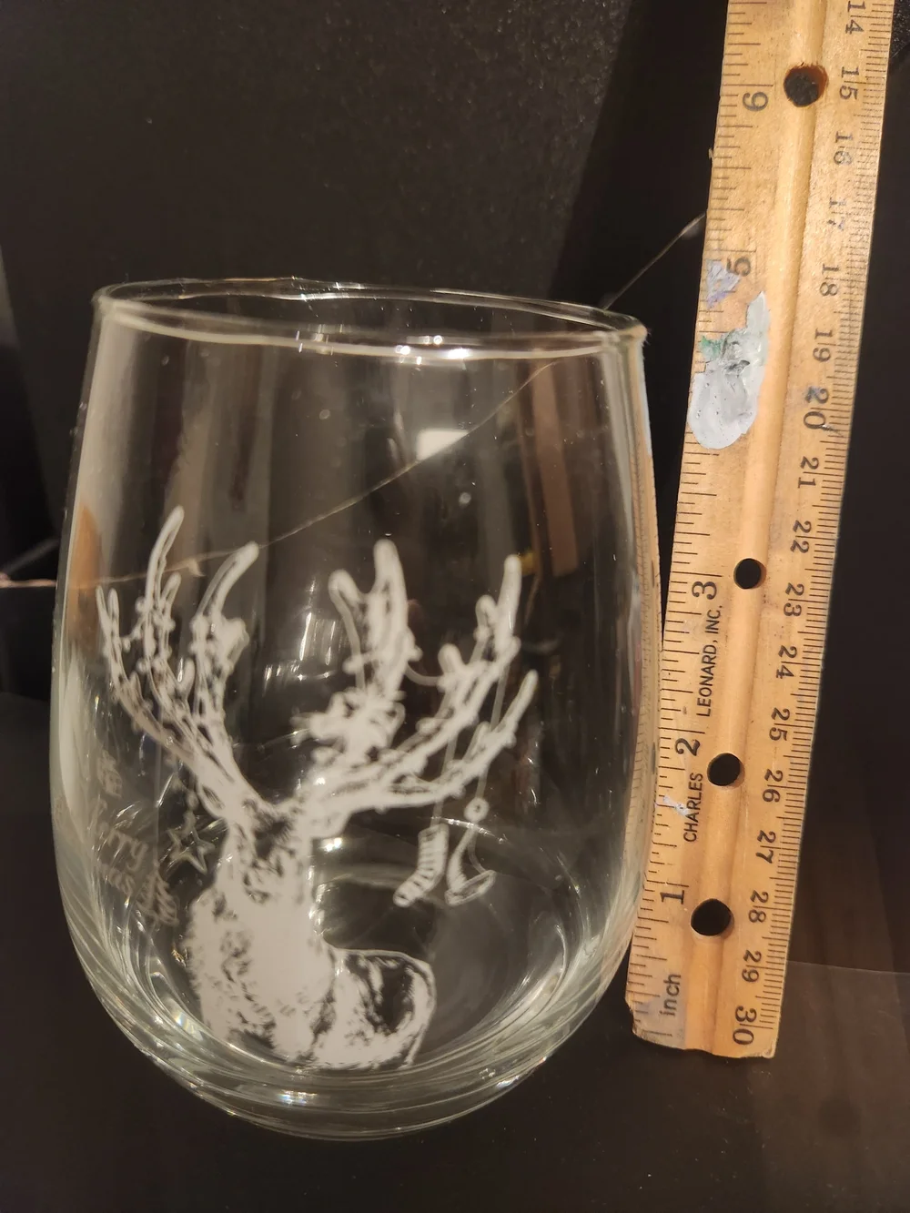 Holiday Reindeer Stemless Wine Glass - Clear - Set of Four